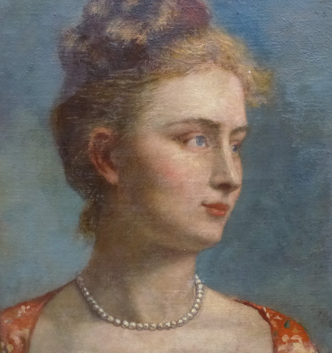 Eugène Smits Portrait De Jeune Femme Huile/toile Fin XIXème Siècle-photo-2