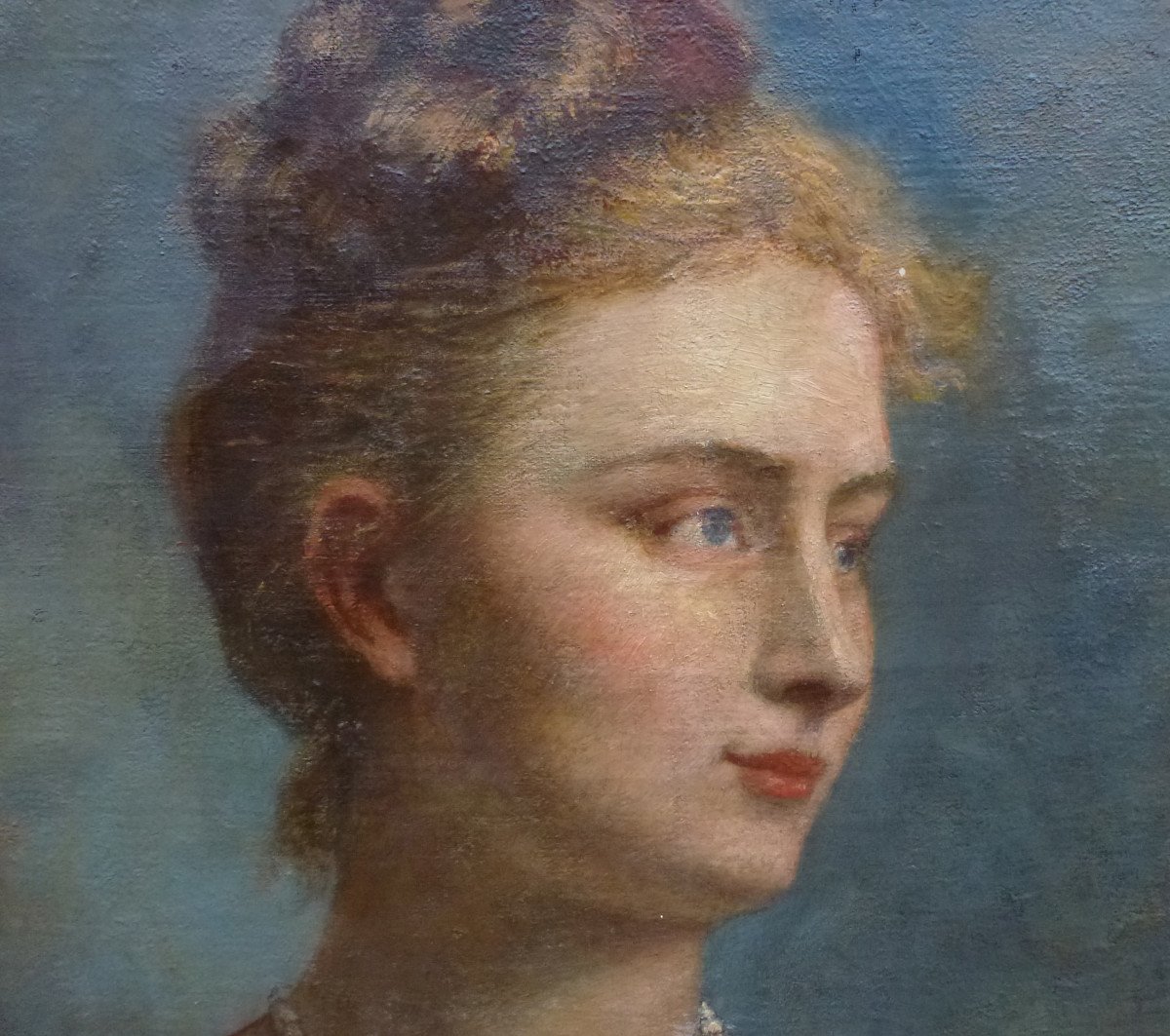 Eugène Smits Portrait De Jeune Femme Huile/toile Fin XIXème Siècle-photo-3