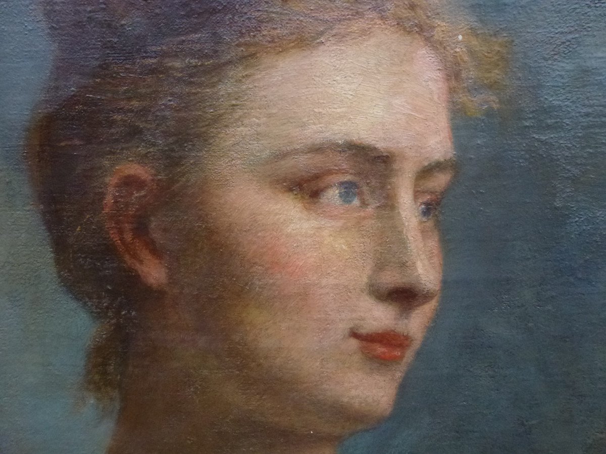 Eugène Smits Portrait De Jeune Femme Huile/toile Fin XIXème Siècle-photo-5