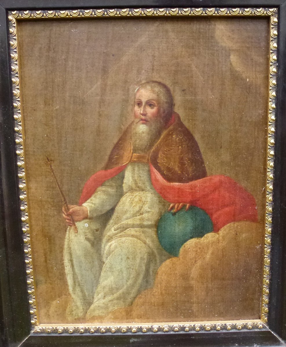 Religious Painting Portrait Of God The Father Oil/panel Late 18th Century-photo-2