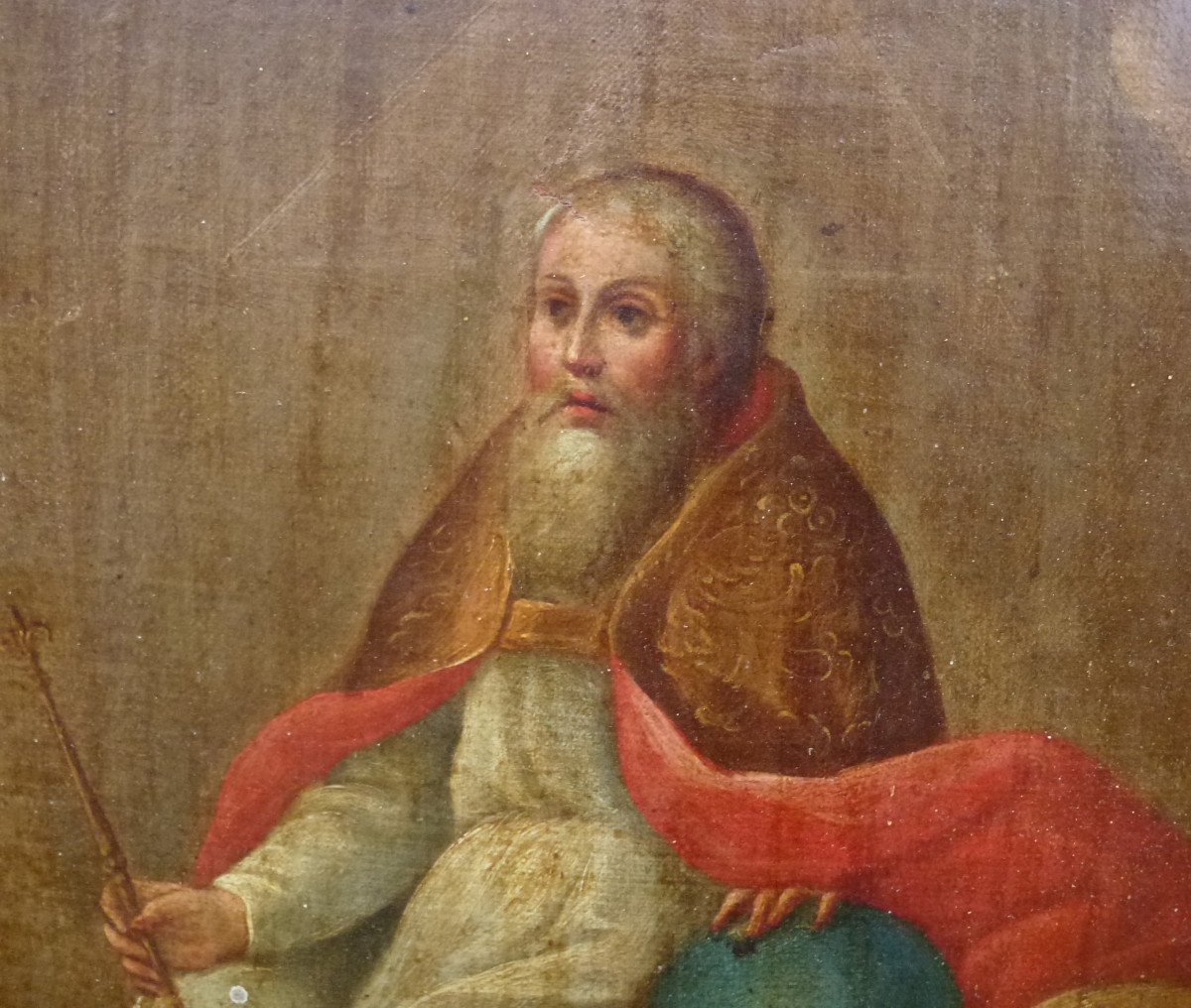 Religious Painting Portrait Of God The Father Oil/panel Late 18th Century-photo-1