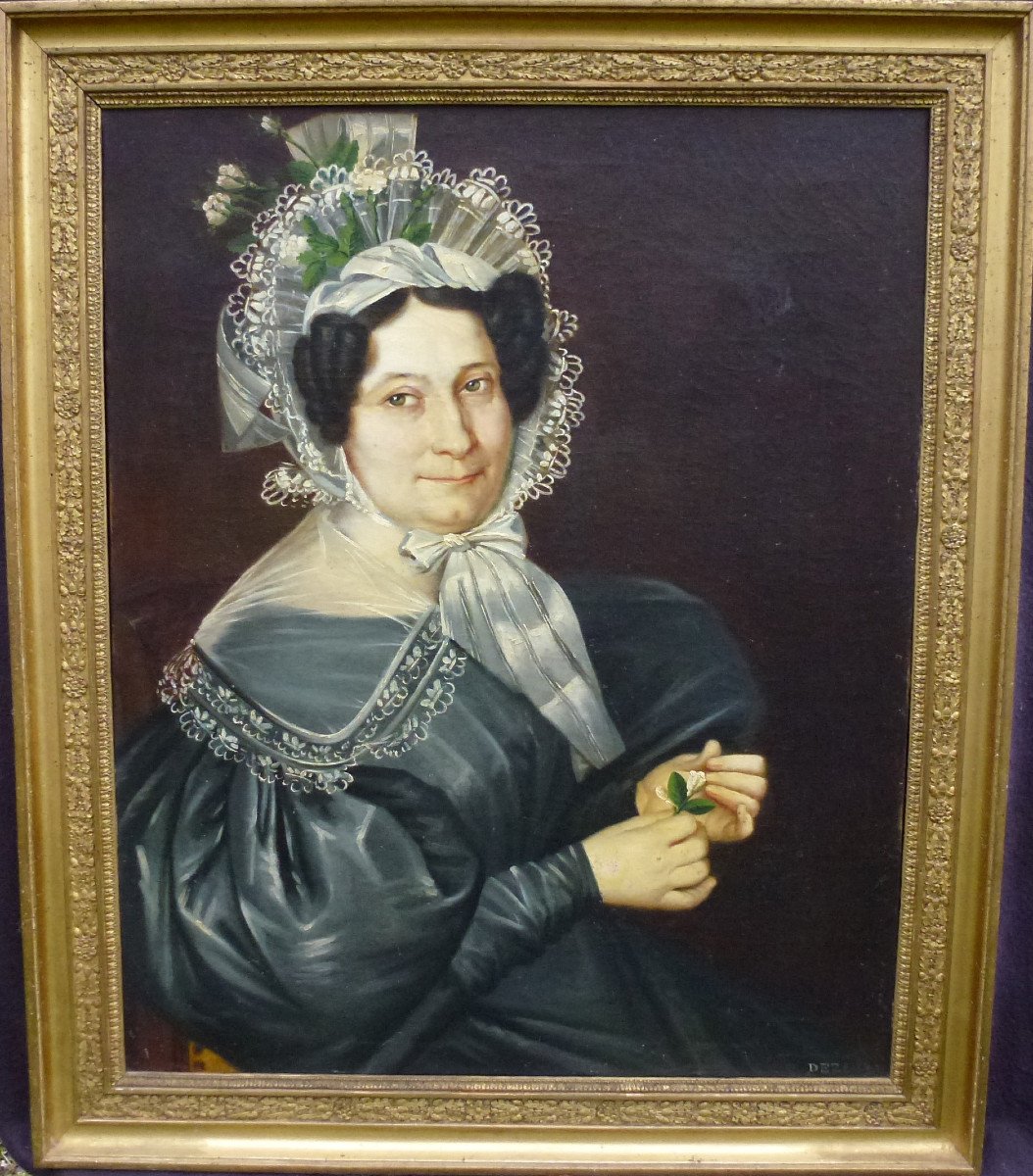 Portrait Of Woman With Hairstyle Louis Philippe Period Oil/canvas From The 19th Century