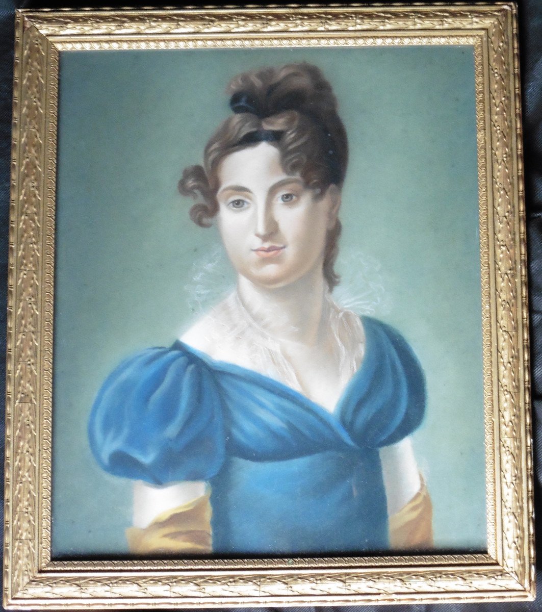 Portrait Of A Young Woman Ist Empire Pastel Early 20th Century-photo-2