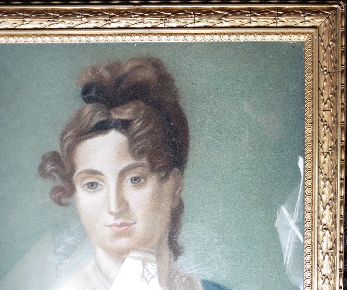 Portrait Of A Young Woman Ist Empire Pastel Early 20th Century-photo-5