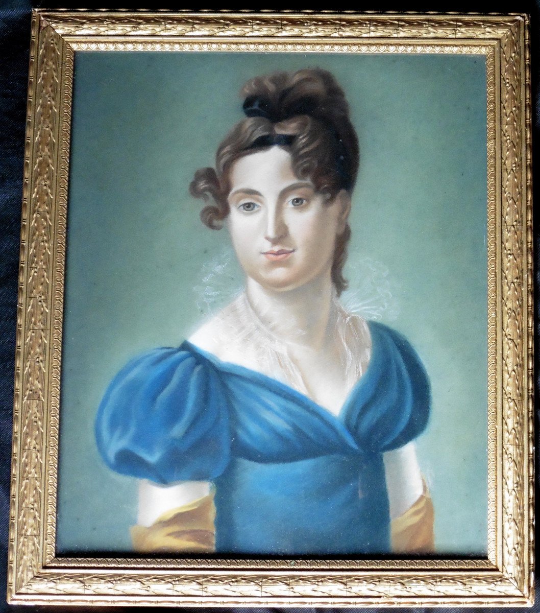 Portrait Of A Young Woman Ist Empire Pastel Early 20th Century