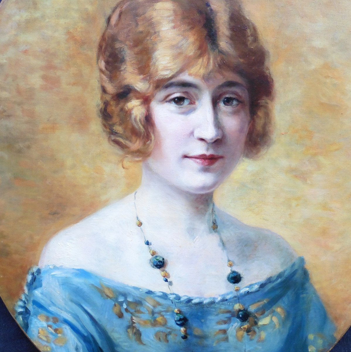 Portrait Of Young Woman Oil/canvas From The 20th Century Art Deco Signed-photo-3
