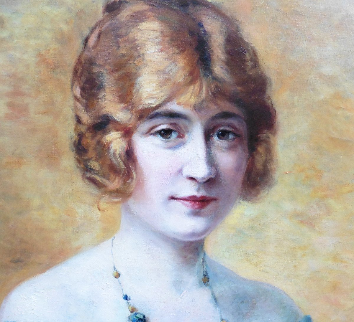Portrait Of Young Woman Oil/canvas From The 20th Century Art Deco Signed-photo-4
