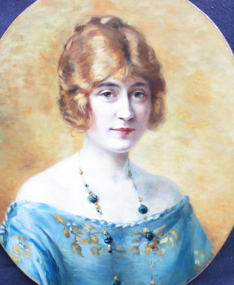 Portrait Of Young Woman Oil/canvas From The 20th Century Art Deco Signed-photo-3