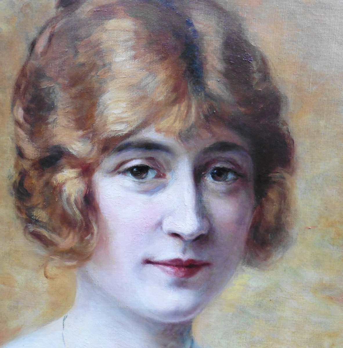 Portrait Of Young Woman Oil/canvas From The 20th Century Art Deco Signed-photo-5