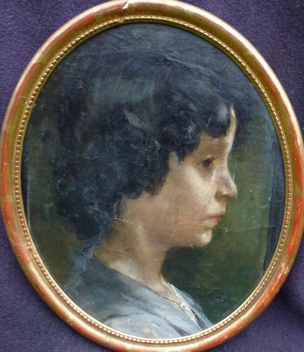 Portrait Of Young Woman In Profile Oil/canvas Late 19th Century-photo-2
