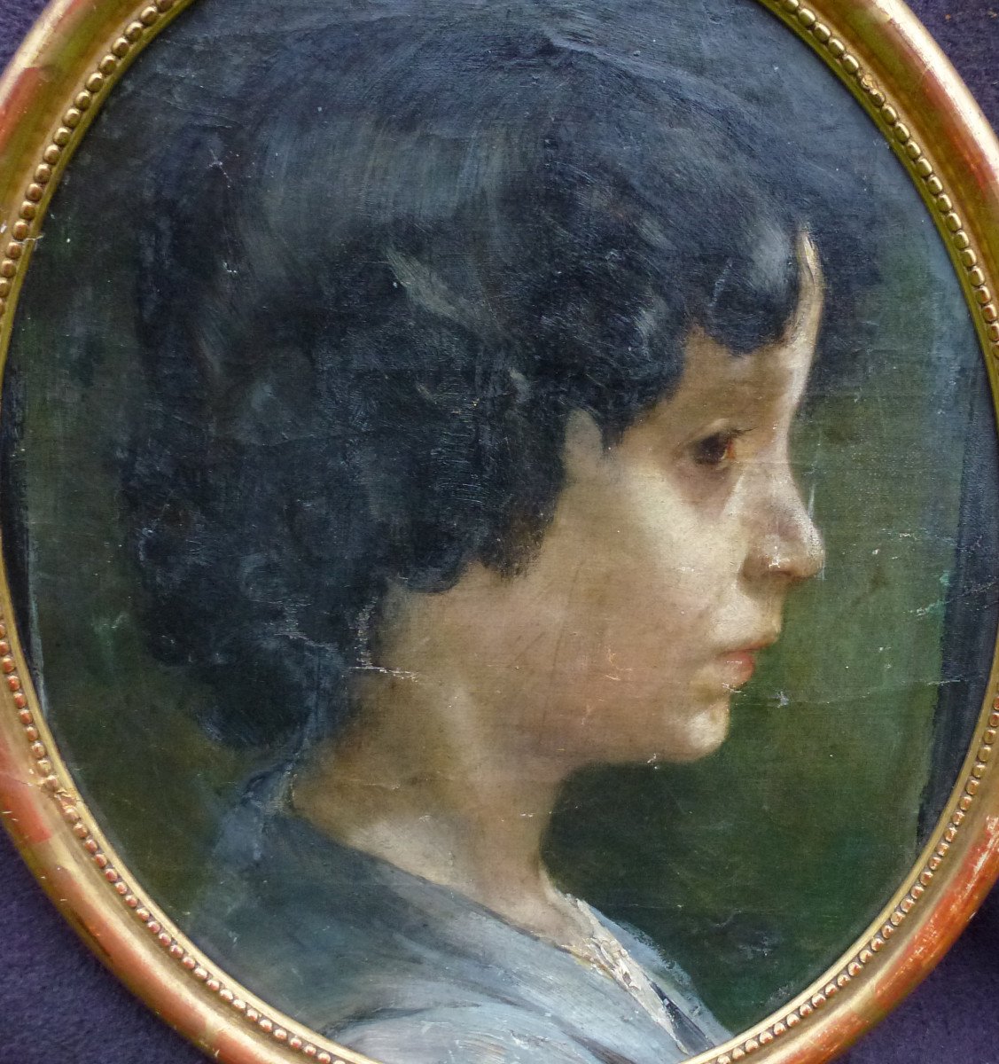 Portrait Of Young Woman In Profile Oil/canvas Late 19th Century-photo-3