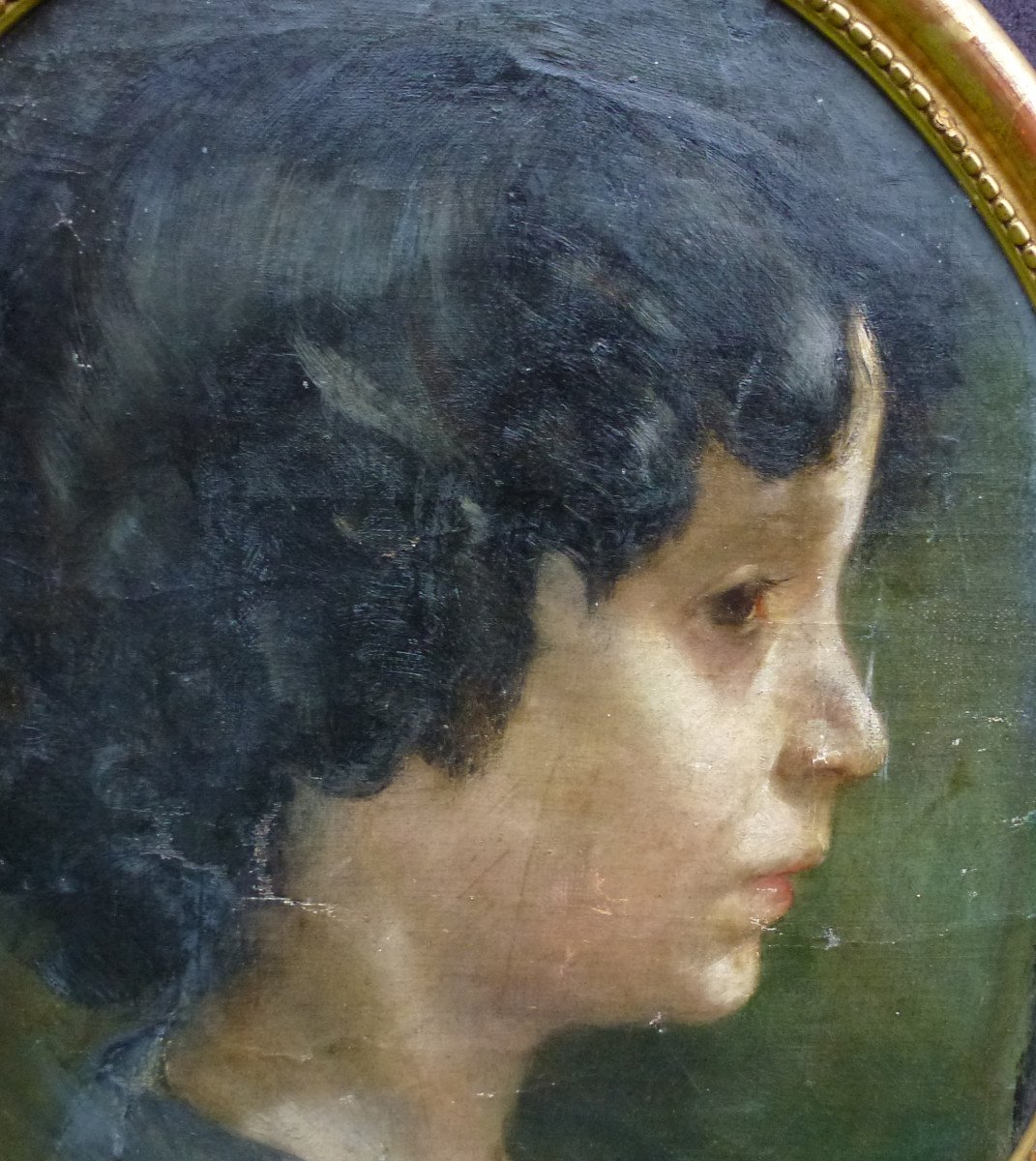 Portrait Of Young Woman In Profile Oil/canvas Late 19th Century-photo-4