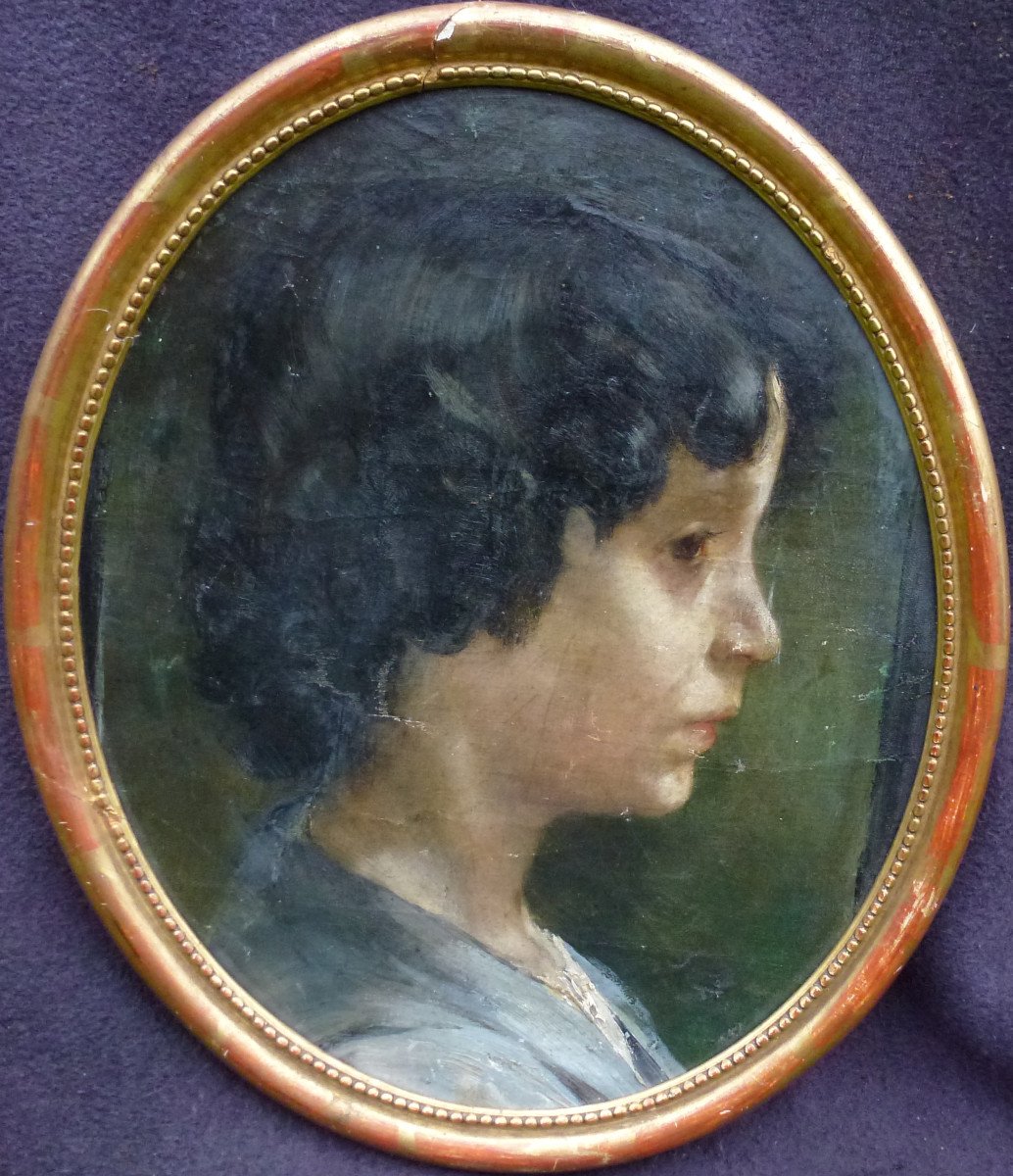 Portrait Of Young Woman In Profile Oil/canvas Late 19th Century