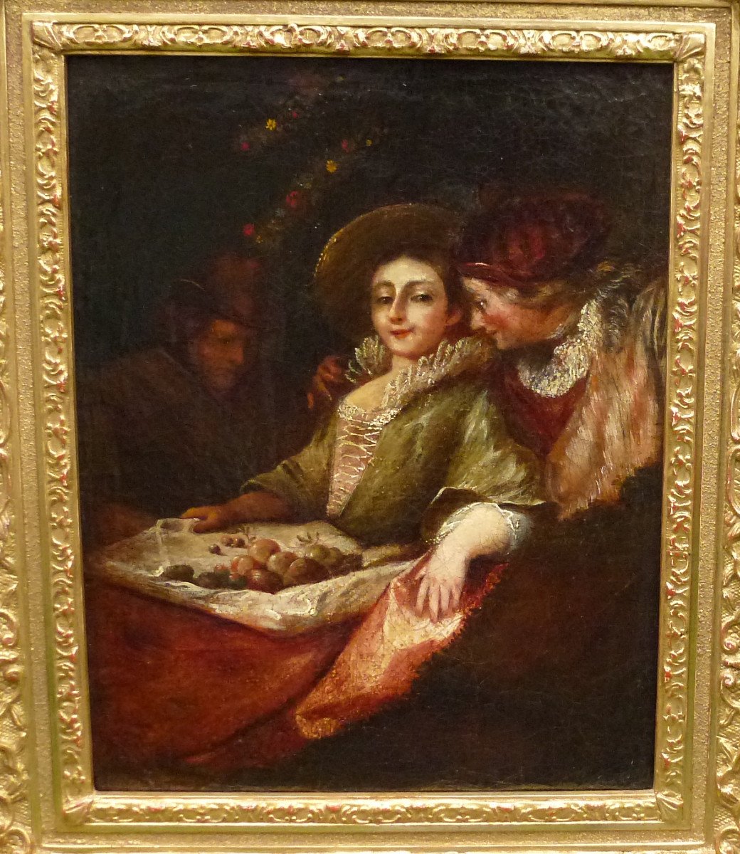 Genre Scene Young Woman With Fruit Oil/canvas Late 17th Century-photo-4