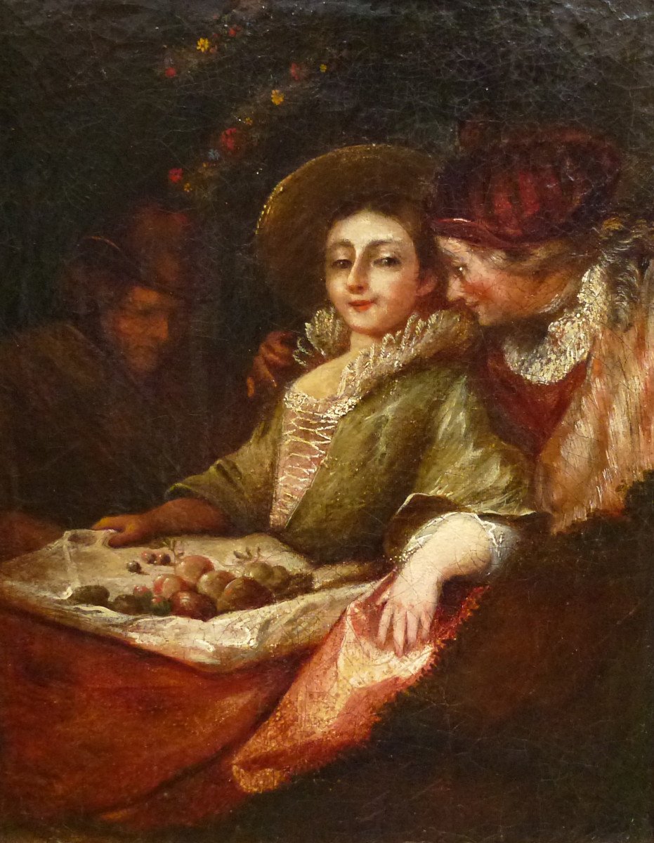 Genre Scene Young Woman With Fruit Oil/canvas Late 17th Century-photo-2