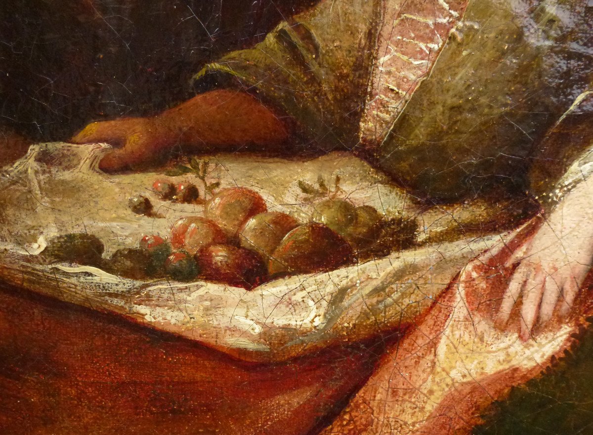 Genre Scene Young Woman With Fruit Oil/canvas Late 17th Century-photo-5