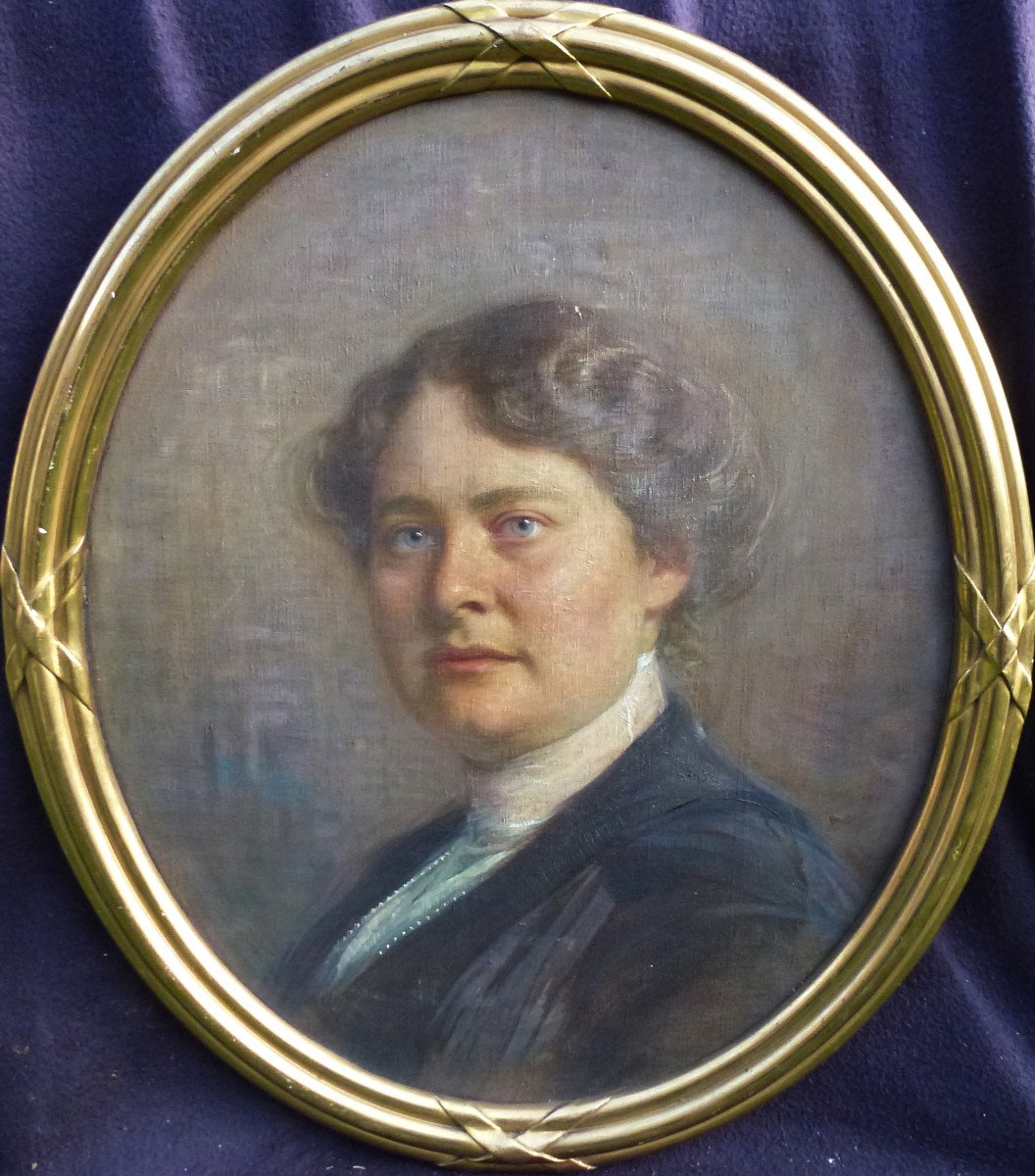 Portrait Of A Woman Oval Oil/canvas From The Early 20th Century-photo-2