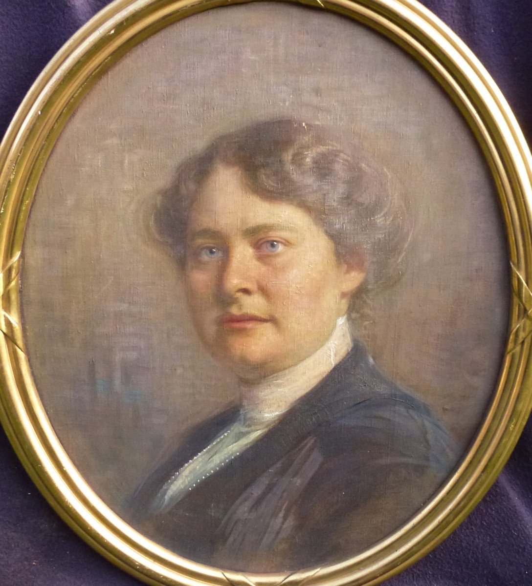 Portrait Of A Woman Oval Oil/canvas From The Early 20th Century-photo-4