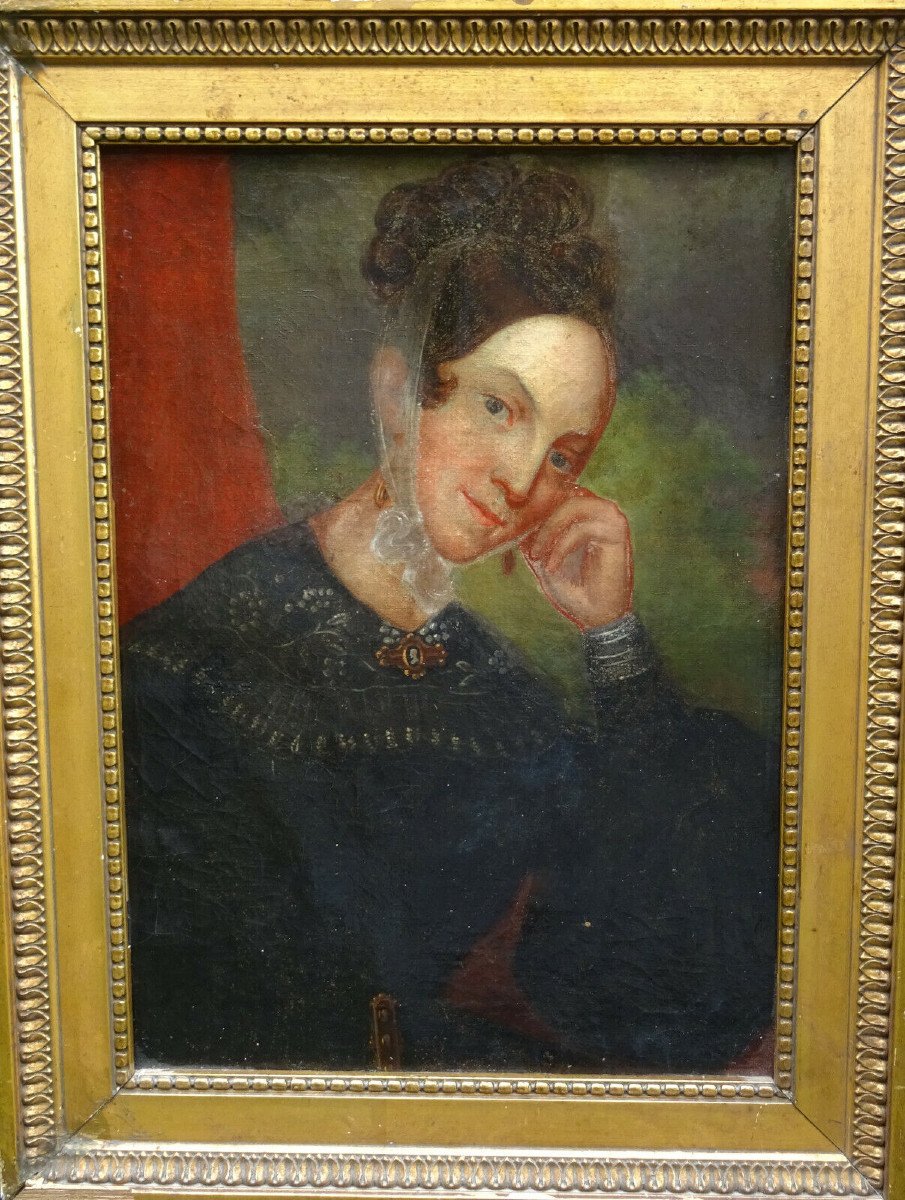 Portrait De Femme d'Epoque Louis Philippe Huile/toile XIXème Siècle-photo-3