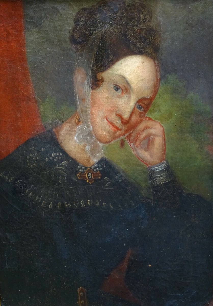Portrait De Femme d'Epoque Louis Philippe Huile/toile XIXème Siècle-photo-4