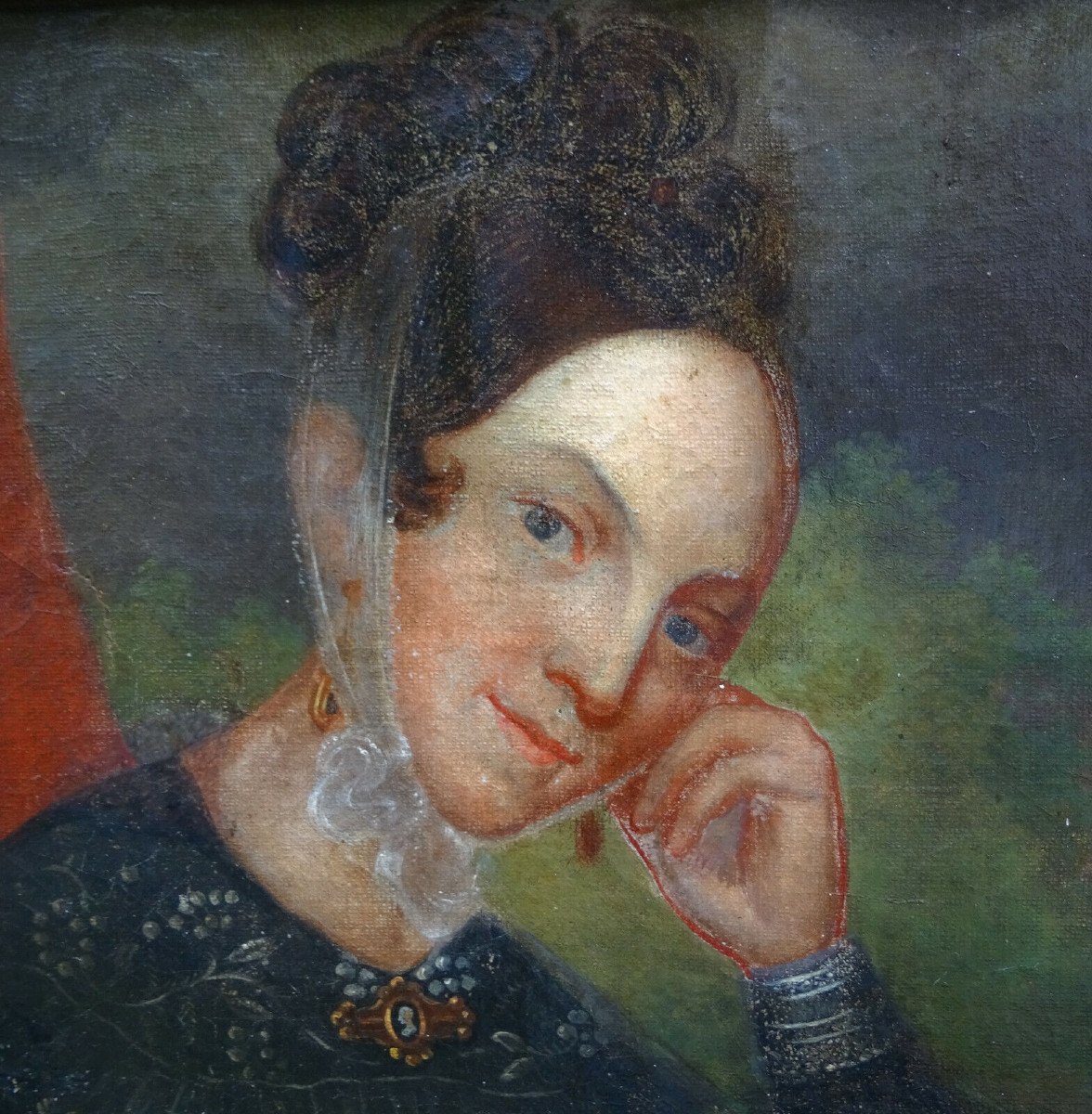 Portrait De Femme d'Epoque Louis Philippe Huile/toile XIXème Siècle-photo-2