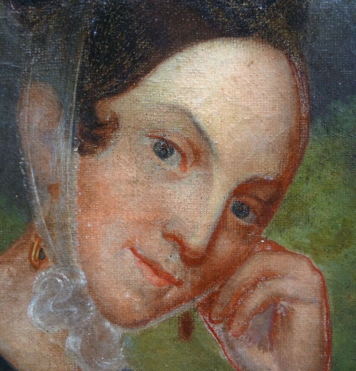 Portrait De Femme d'Epoque Louis Philippe Huile/toile XIXème Siècle-photo-6