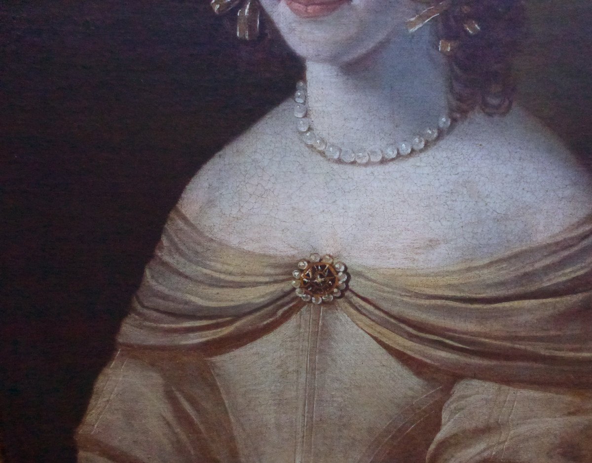 Portrait d'Une Jeune Femme d'Epoque Début Louis XIV Huile/toile Du XVIIe Siècle-photo-3