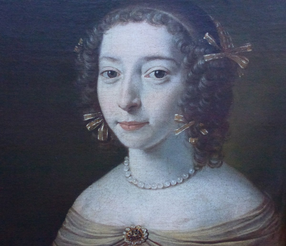 Portrait d'Une Jeune Femme d'Epoque Début Louis XIV Huile/toile Du XVIIe Siècle-photo-1