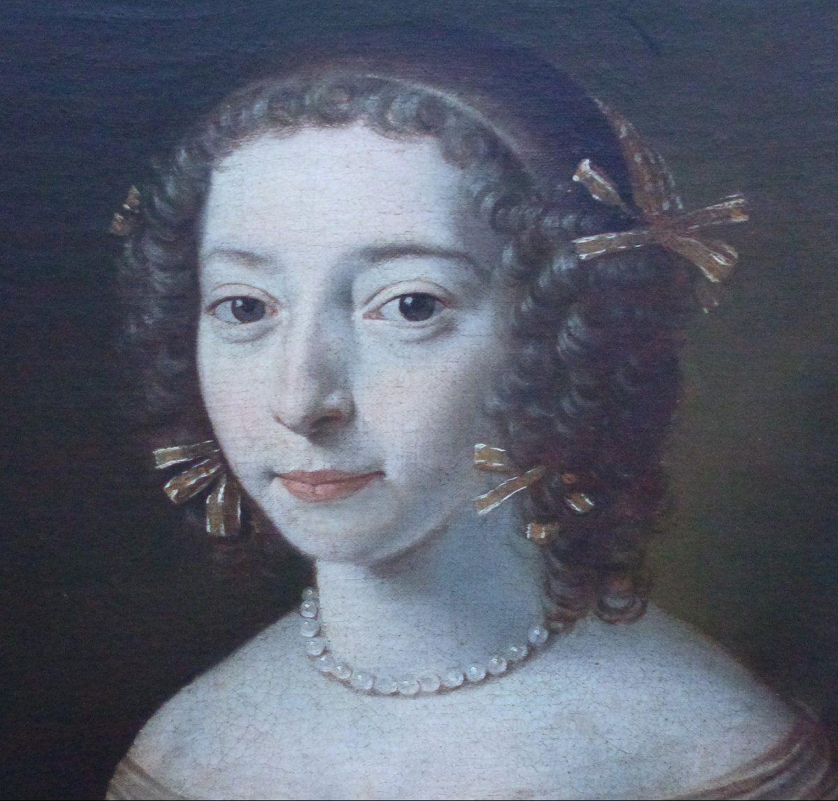 Portrait d'Une Jeune Femme d'Epoque Début Louis XIV Huile/toile Du XVIIe Siècle-photo-2