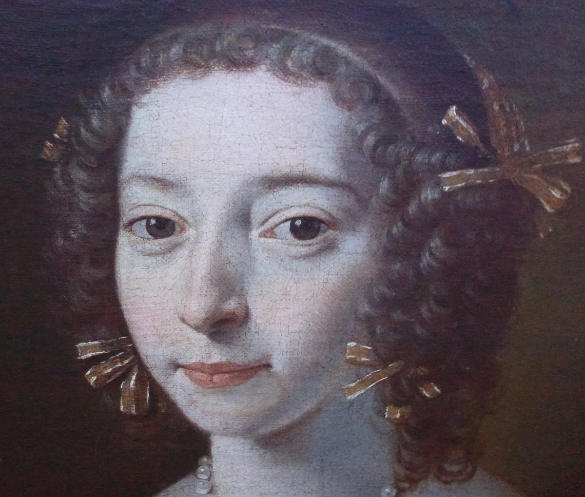 Portrait d'Une Jeune Femme d'Epoque Début Louis XIV Huile/toile Du XVIIe Siècle-photo-3