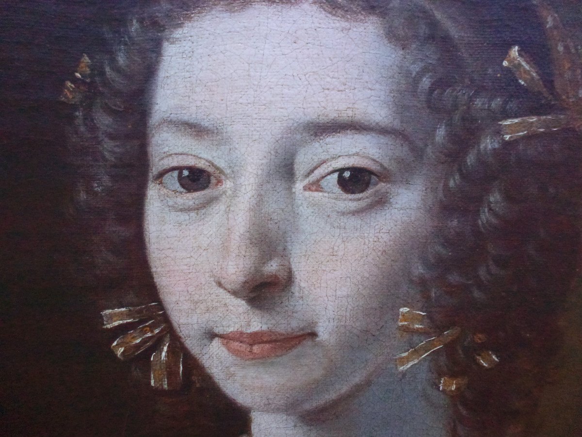 Portrait d'Une Jeune Femme d'Epoque Début Louis XIV Huile/toile Du XVIIe Siècle-photo-6