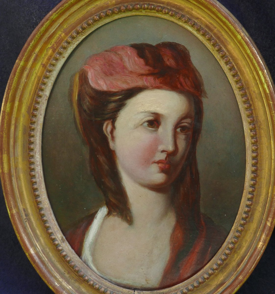 Portrait Of A Young Woman From The Louis XVI Period Oil/cardboard From The 18th Century-photo-2