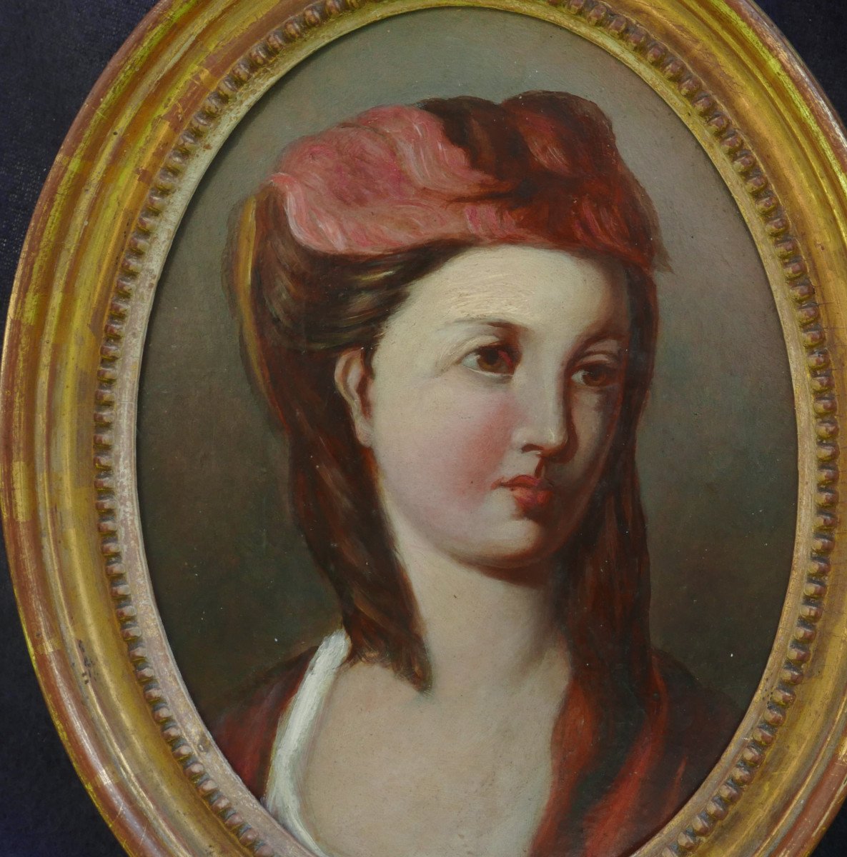 Portrait Of A Young Woman From The Louis XVI Period Oil/cardboard From The 18th Century-photo-3