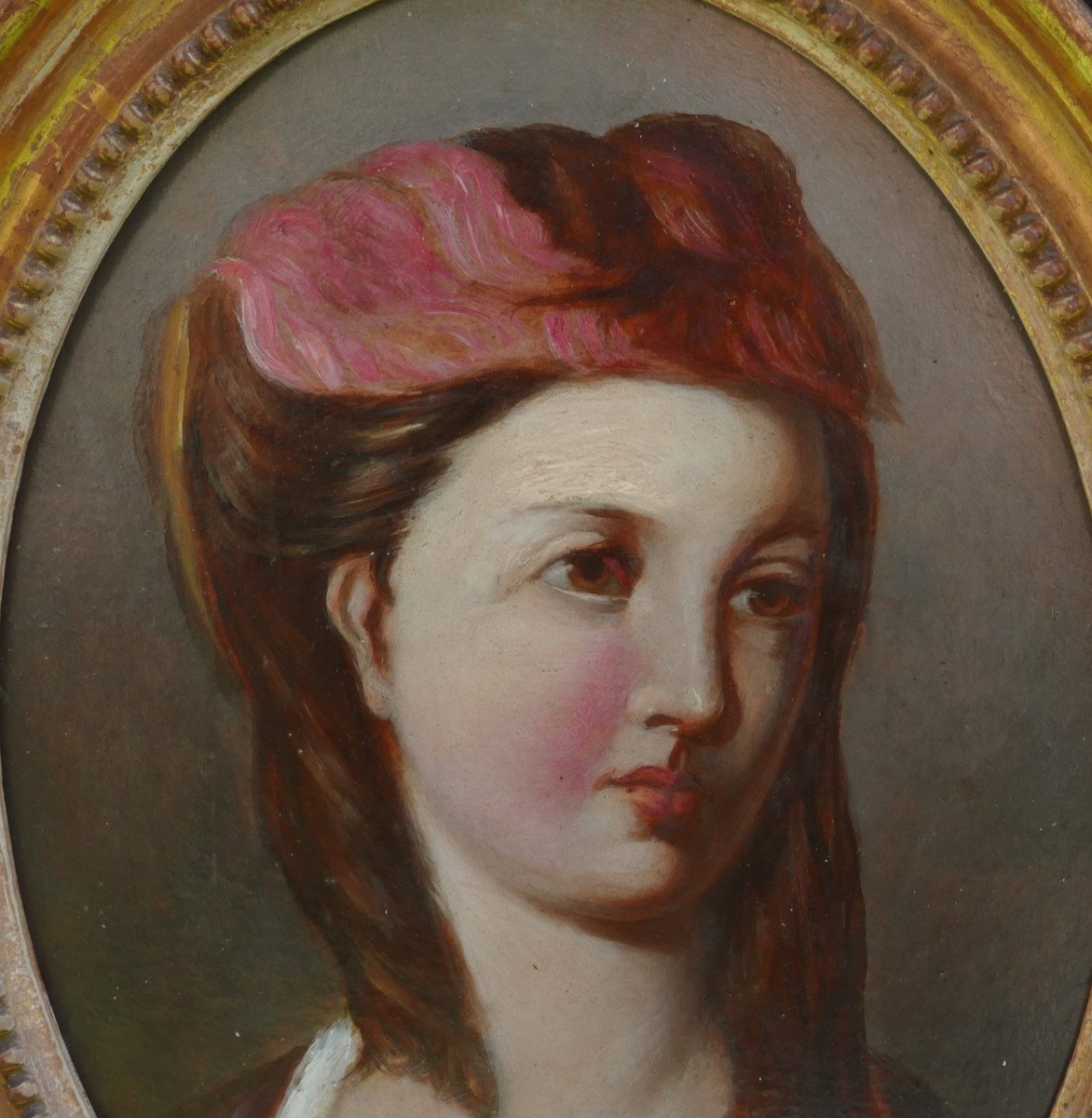 Portrait Of A Young Woman From The Louis XVI Period Oil/cardboard From The 18th Century-photo-4