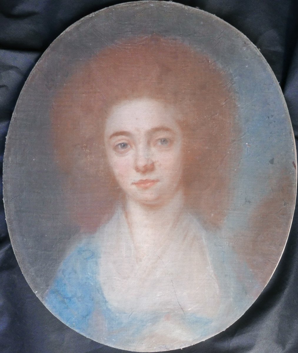 Oval Portrait Of A Woman From The Louis XVI Period Pastel/canvas From The 18th Century-photo-2