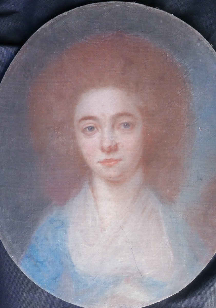 Oval Portrait Of A Woman From The Louis XVI Period Pastel/canvas From The 18th Century-photo-3
