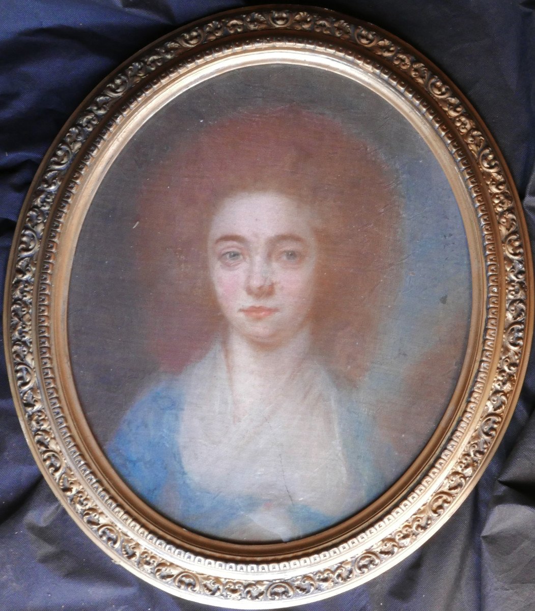 Oval Portrait Of A Woman From The Louis XVI Period Pastel/canvas From The 18th Century-photo-4