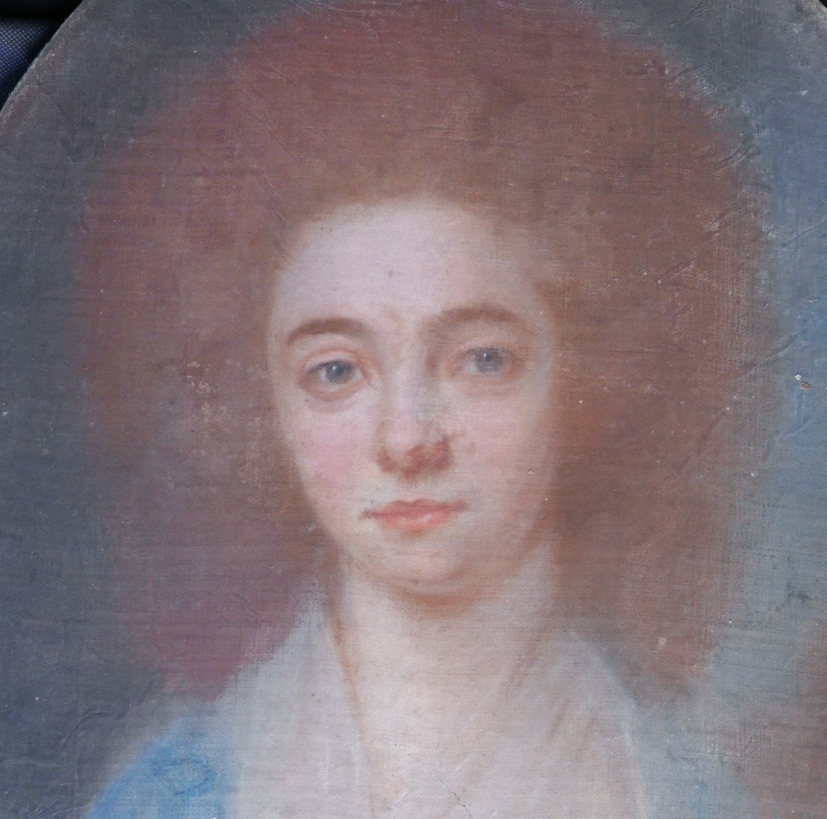 Oval Portrait Of A Woman From The Louis XVI Period Pastel/canvas From The 18th Century-photo-1