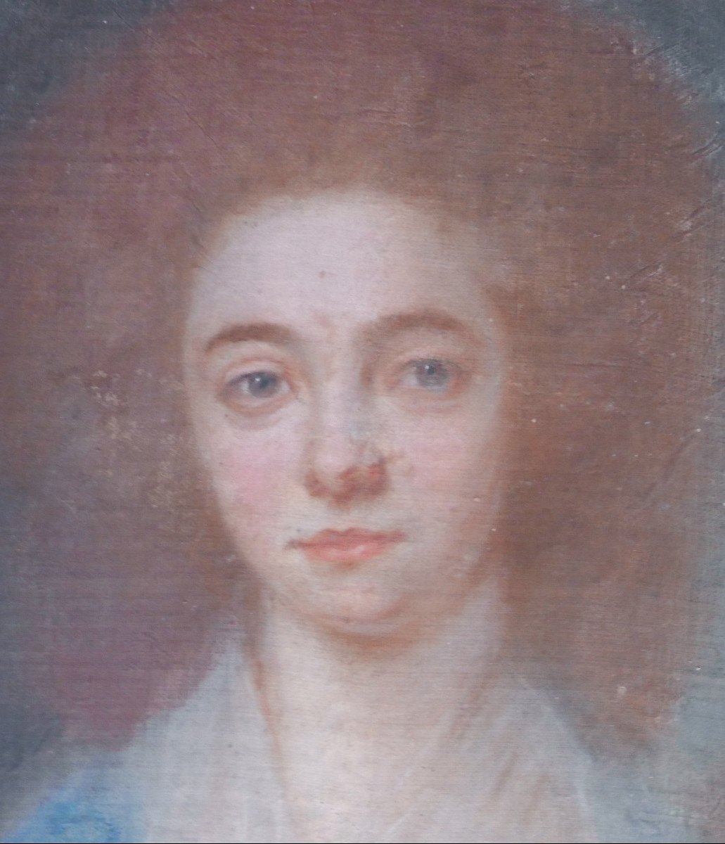 Oval Portrait Of A Woman From The Louis XVI Period Pastel/canvas From The 18th Century-photo-2