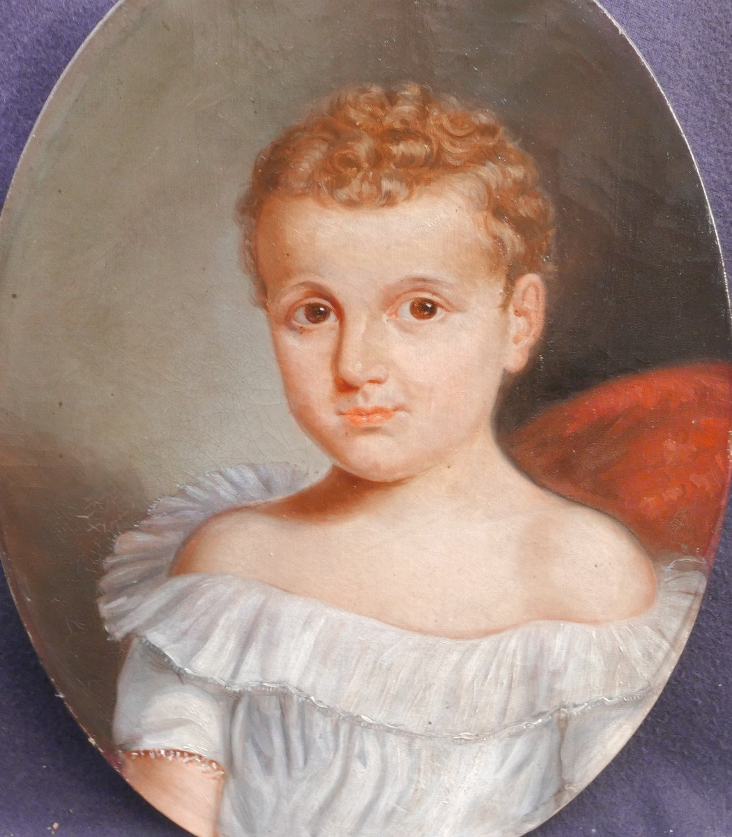 Portrait De Jeune Garçon Epoque Louis Philippe Huile/toile XIXème Siècle-photo-3