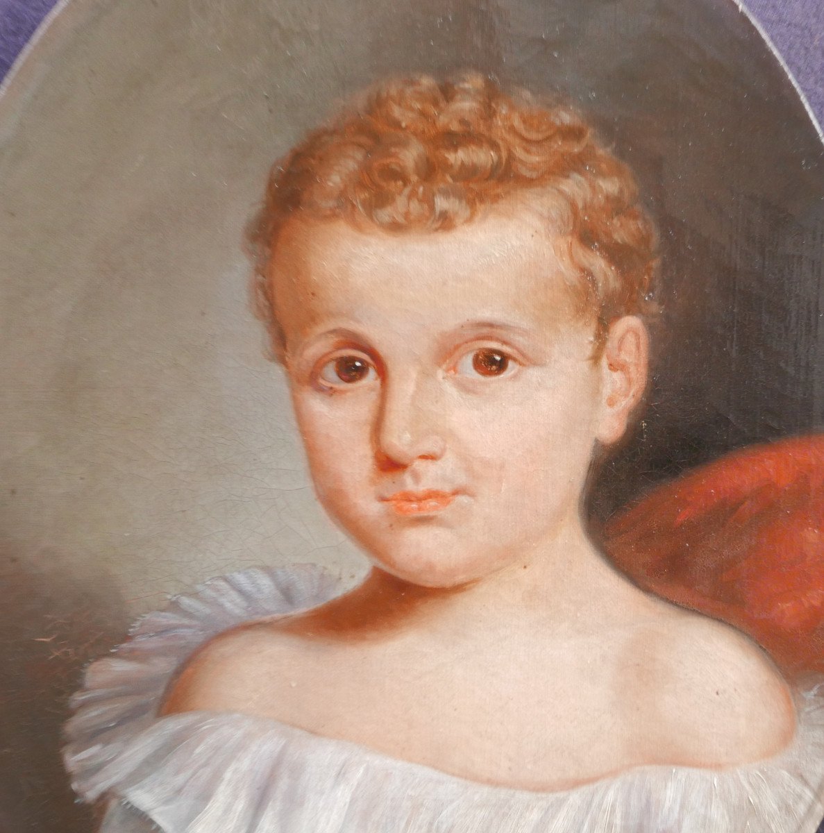 Portrait De Jeune Garçon Epoque Louis Philippe Huile/toile XIXème Siècle-photo-4