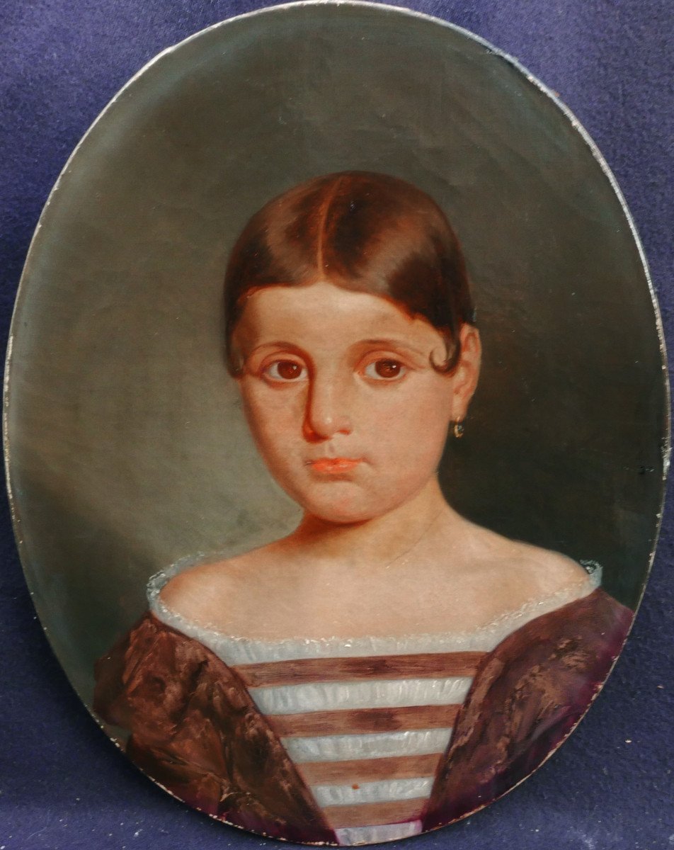 Portrait De Jeune Fille Epoque Louis Philippe Huile/toile XIXème Siècle