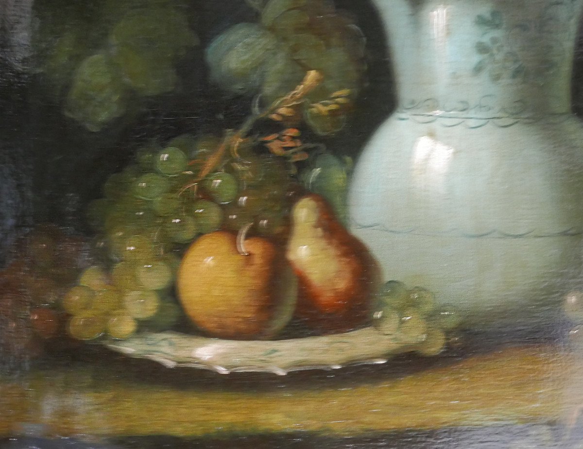 Still Life Painting With Fruits From The 20th Century Oil/canvas Signed-photo-1
