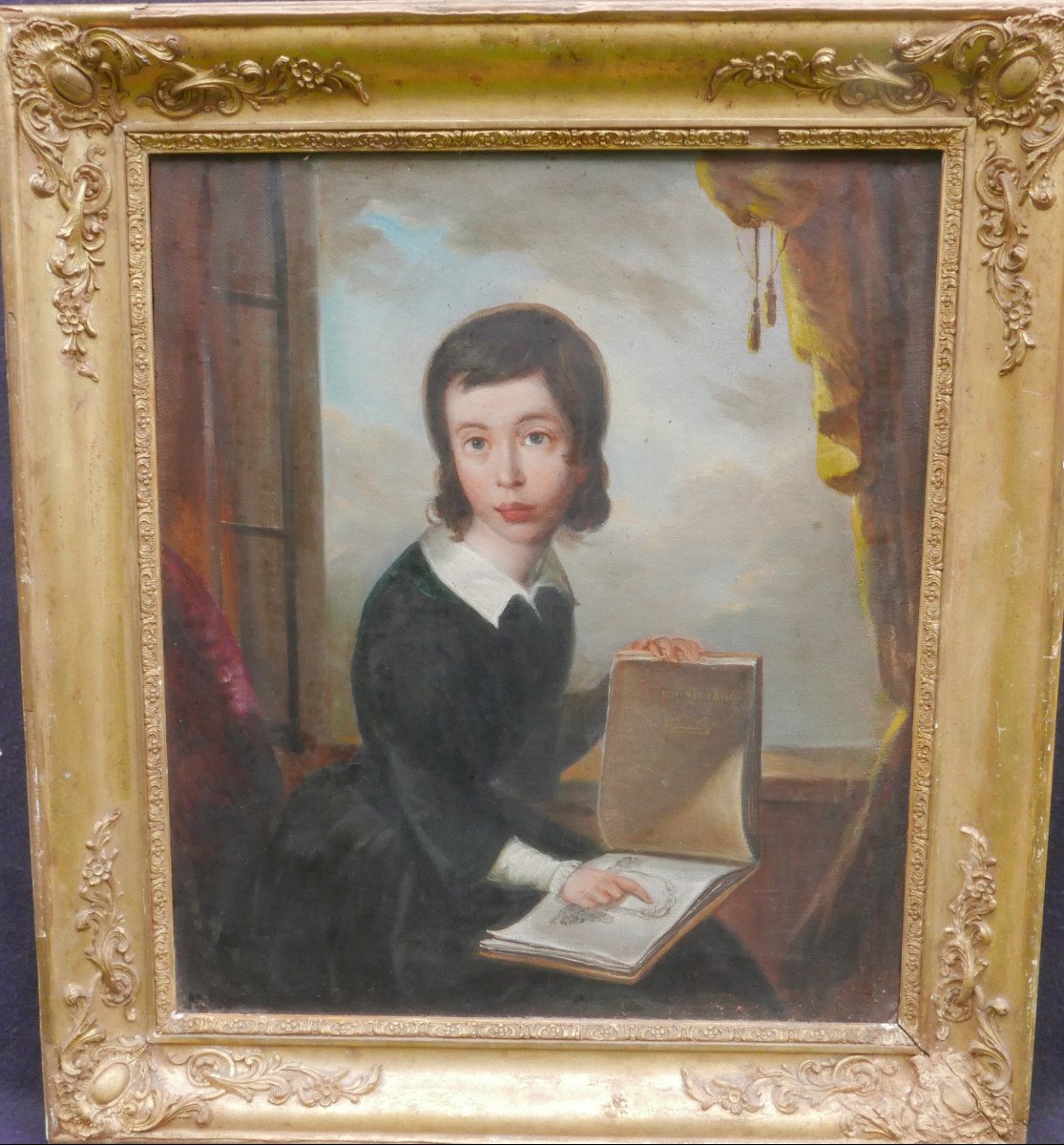 Portrait Of Young Woman Reading Oil/canvas From The 19th Century-photo-2