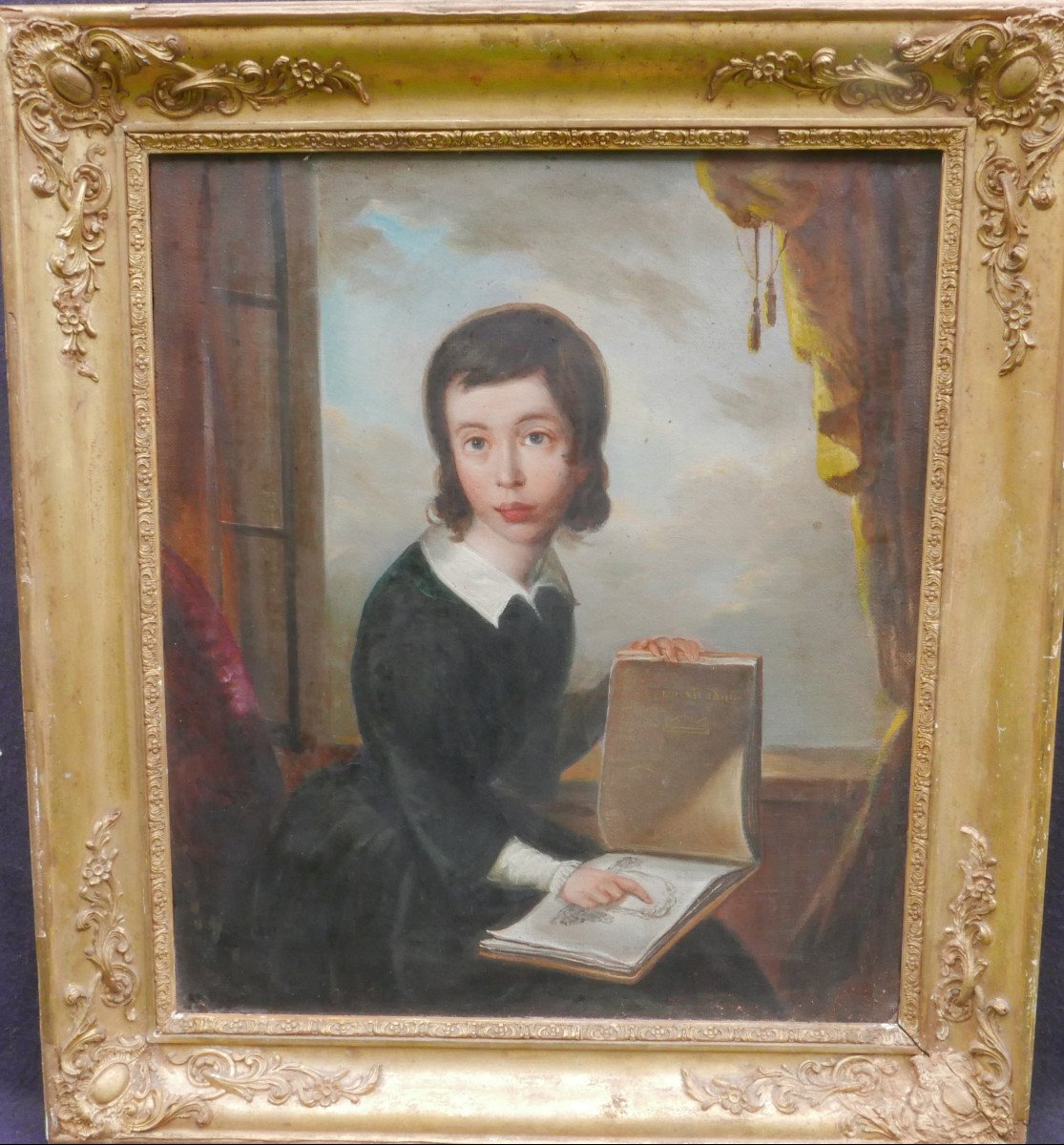 Portrait De Jeune Femme à La Lecture Huile/toile Du XIXème Siècle-photo-2