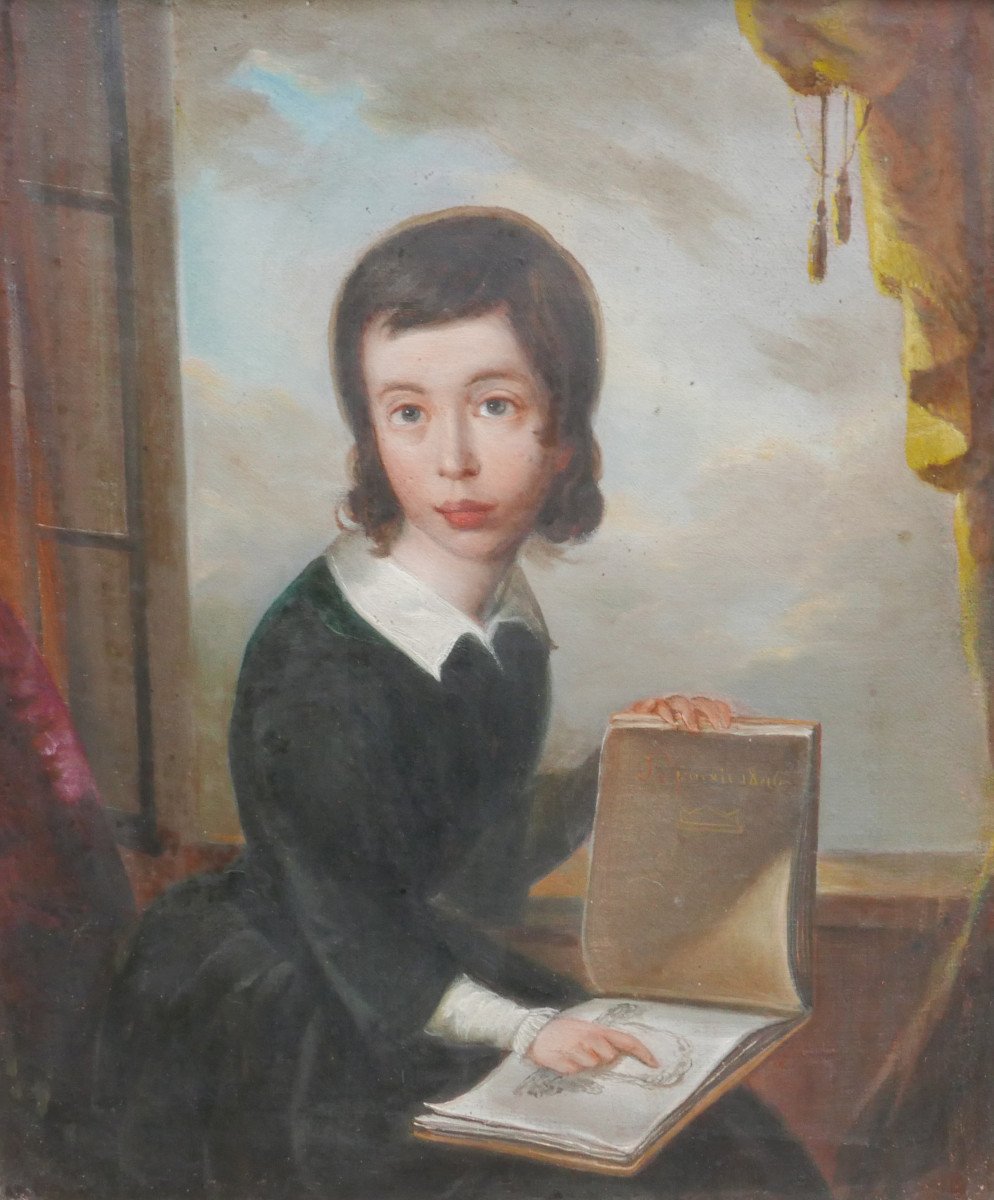 Portrait Of Young Woman Reading Oil/canvas From The 19th Century-photo-3