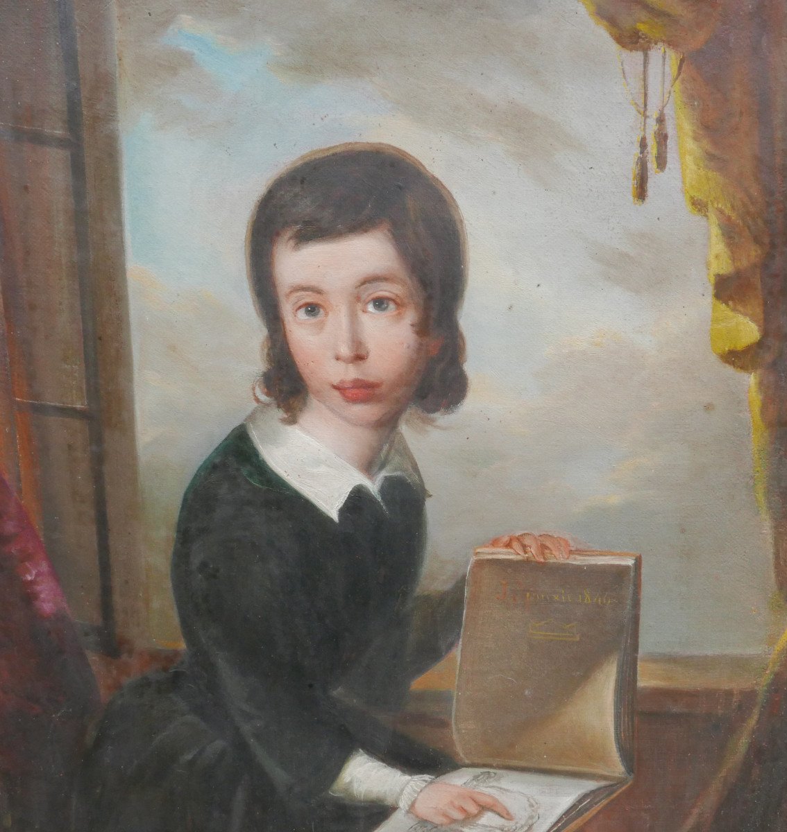 Portrait Of Young Woman Reading Oil/canvas From The 19th Century-photo-4