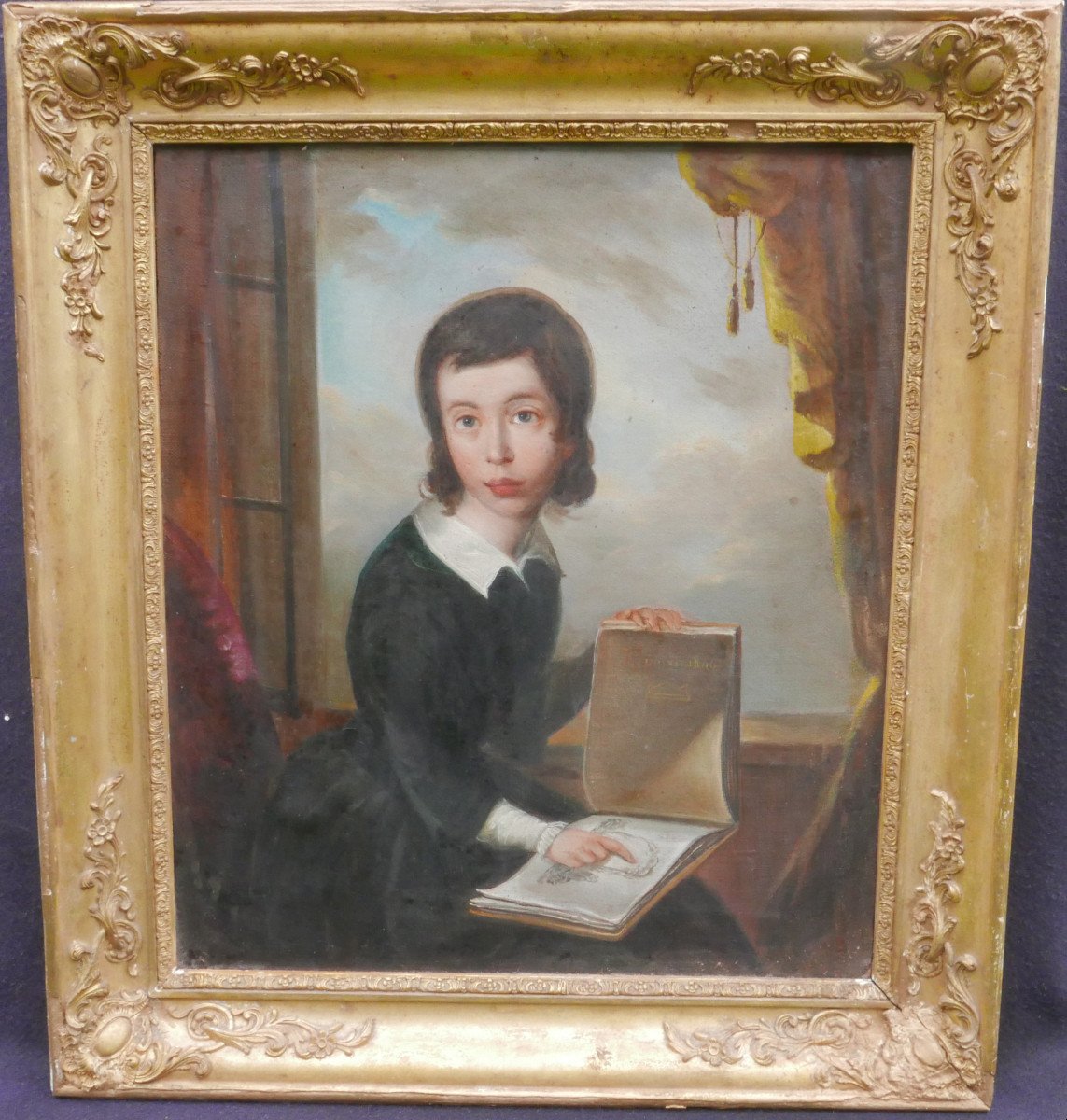 Portrait Of Young Woman Reading Oil/canvas From The 19th Century