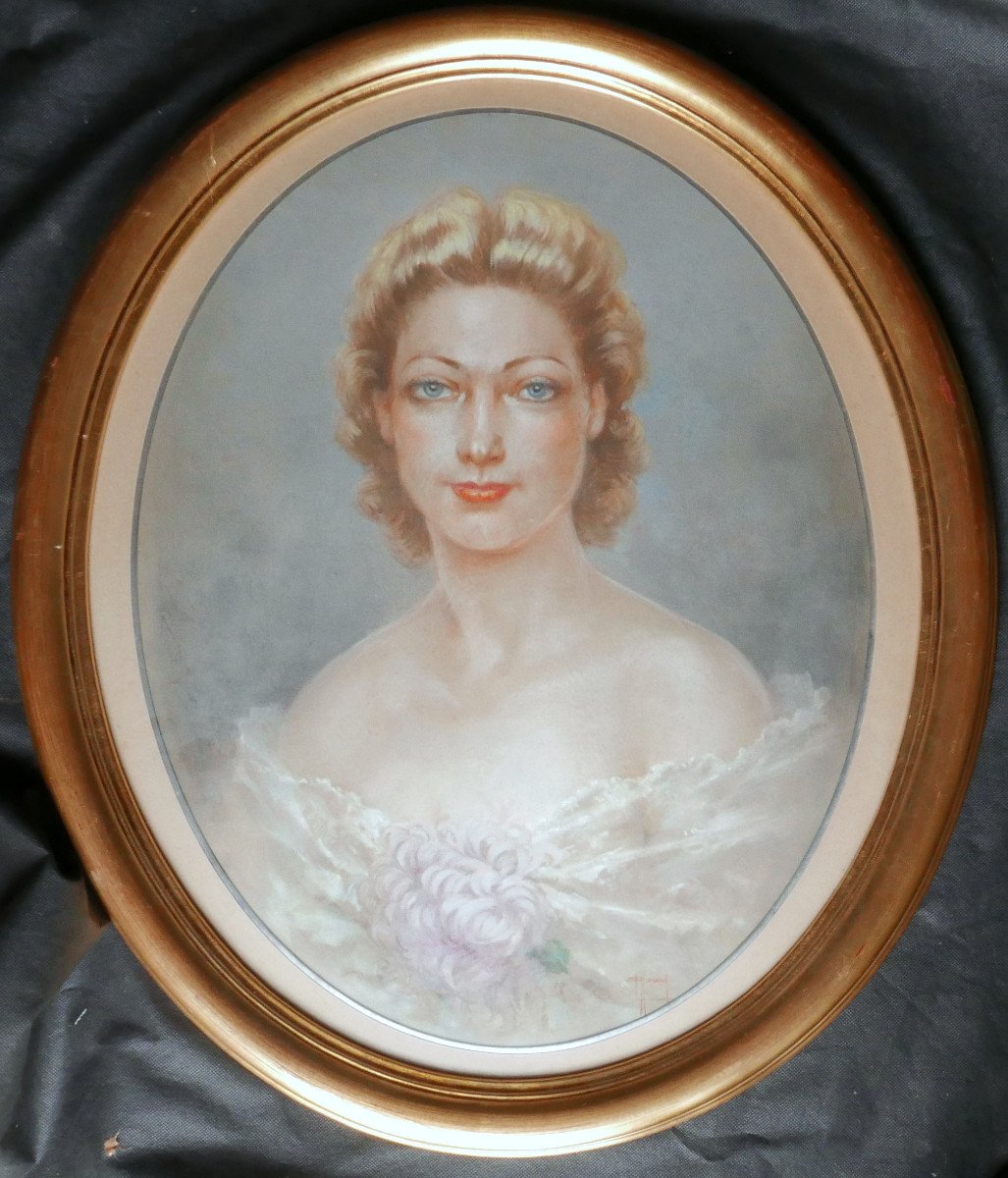 Portrait Of Woman Claude Adam In Algiers Pastel From The 20th Century Signed-photo-2
