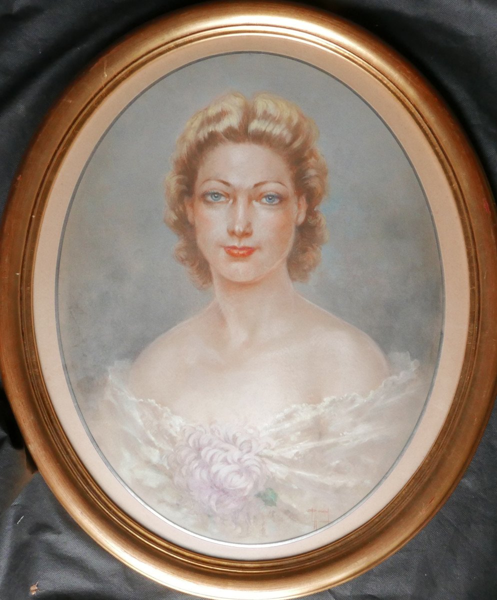 Portrait Of Woman Claude Adam In Algiers Pastel From The 20th Century Signed-photo-3